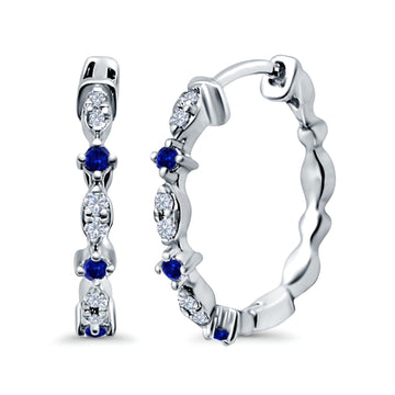 Half Eternity Huggie Hoop Earrings Round Simulated Blue Sapphire CZ 925 Sterling Silver (14mm)